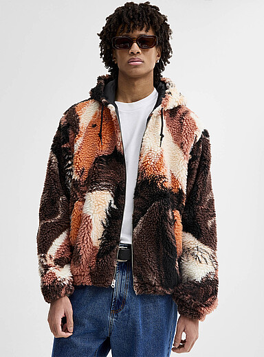 Obey: Le kangourou zipp&eacute; moutonn&eacute; chevaux sauvages Brun &agrave; motifs pour homme
