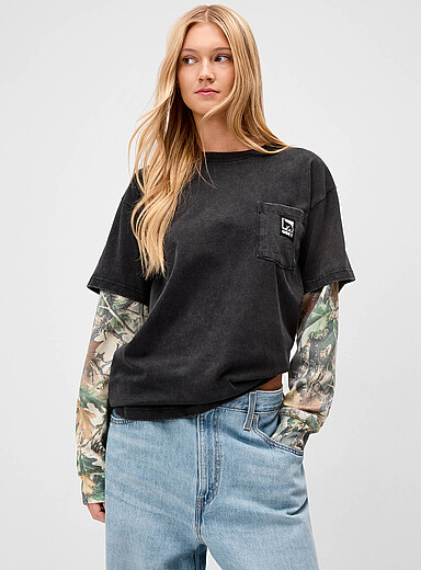 Obey Black Camo sleeves overlaid T-shirt for women