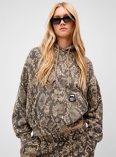 Snake pattern fleece hoodie