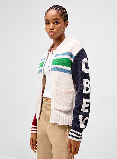 Obey Assorted White Retro stripes zip-up cardigan for women
