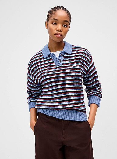 Obey Patterned Blue Mixed stripes polo shirt for women