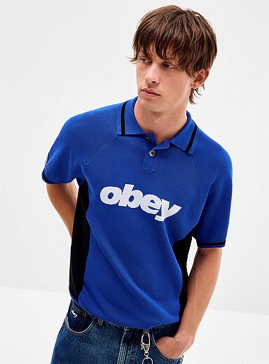 Obey Blue Knitted sport raglan-sleeve polo for men