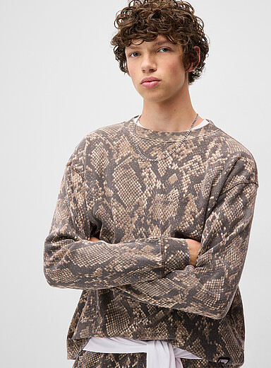 Obey Patterned Brown Snake print Post waffle T-shirt for men