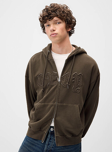 Obey: Le kangourou zipp&eacute; logo gothique Vert fonc&eacute; - Mousse pour homme