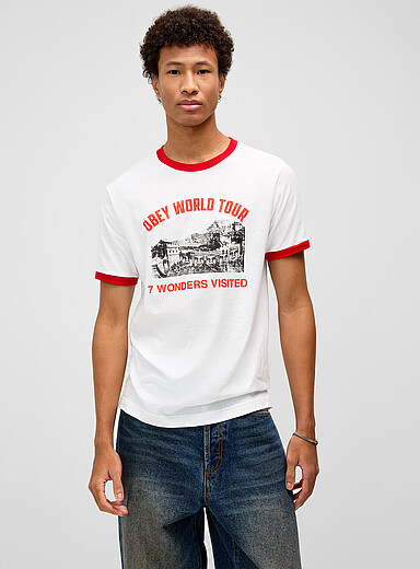 7 wonders visited ringer T-shirt <b>Slim fit</b>