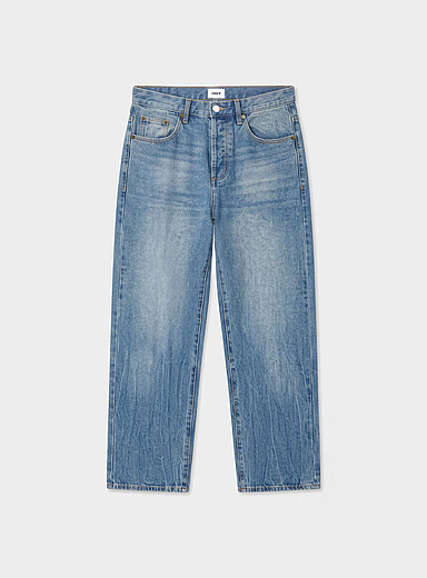 Obey: Le jean indigo d&eacute;lav&eacute; Boxcar <b>Coupe d&eacute;contract&eacute;e &agrave; jambe droite</b> Bleu p&acirc;le - Bleu ciel pour homme