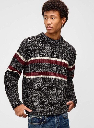 Tricolour striped block knit sweater