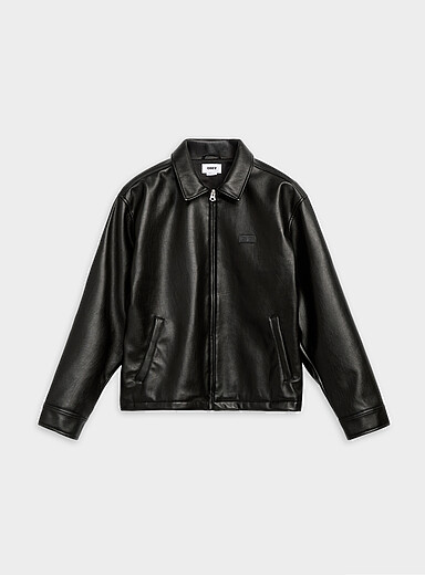 Obey Black Faux-leather workwear jacket for men