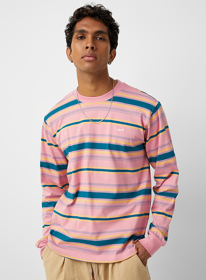 Obey Pink Highland striped T-shirt for men