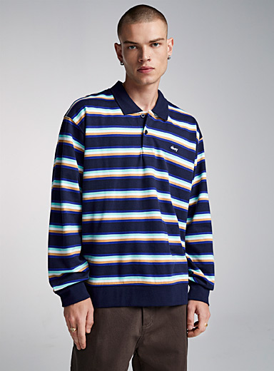 Obey Marine Blue Colourful stripe polo for men