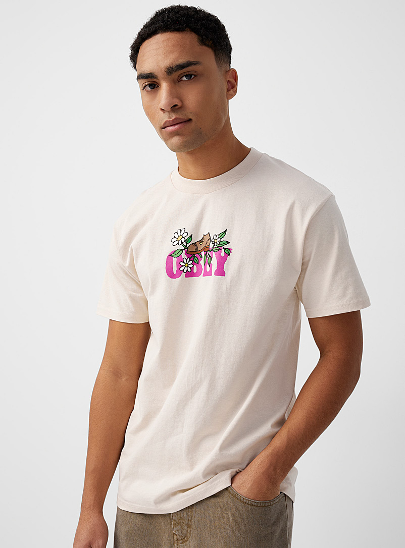 Obey: Le t-shirt bottine en fleurs Beige crème pour homme
