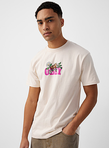 Obey Cream Beige Floral bootie T-shirt for men