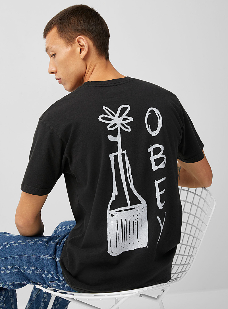 Obey Black Flower Doodle II T-shirt for men