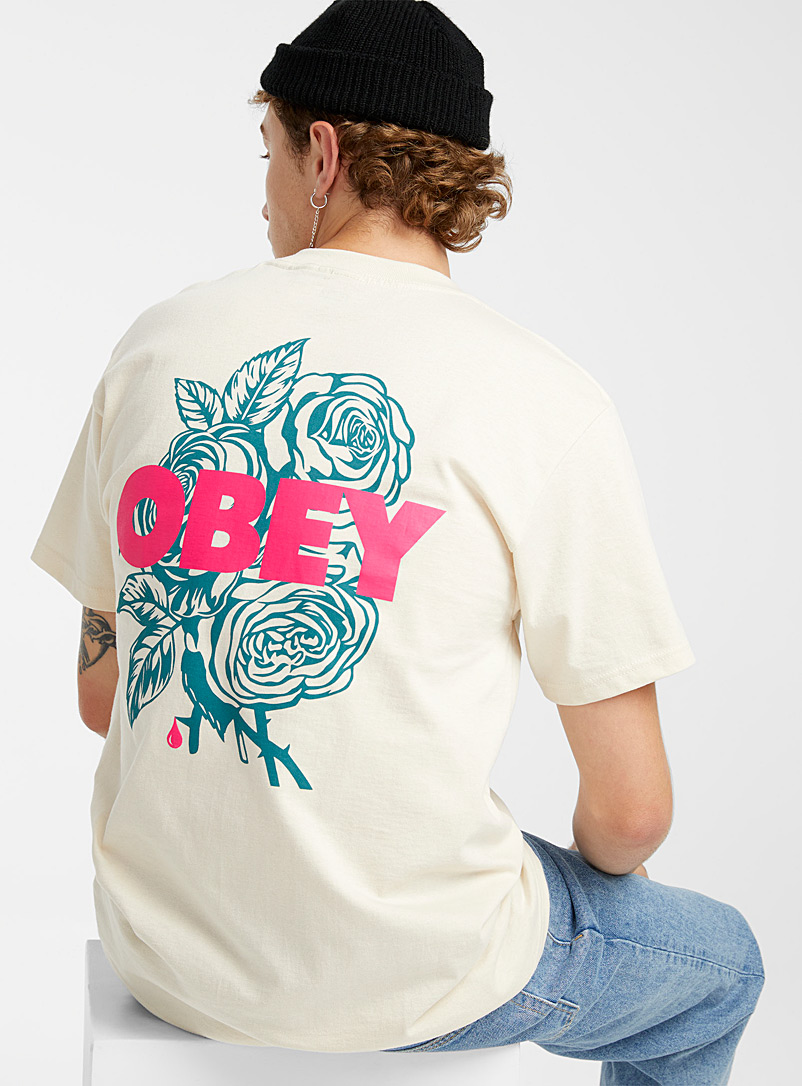 Obey: Le t-shirt roses bleues Beige crème pour homme