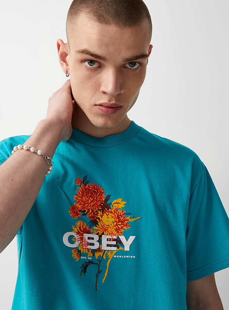 Obey: Le t-shirt bouquet Sarcelle-turquoise-aqua pour homme