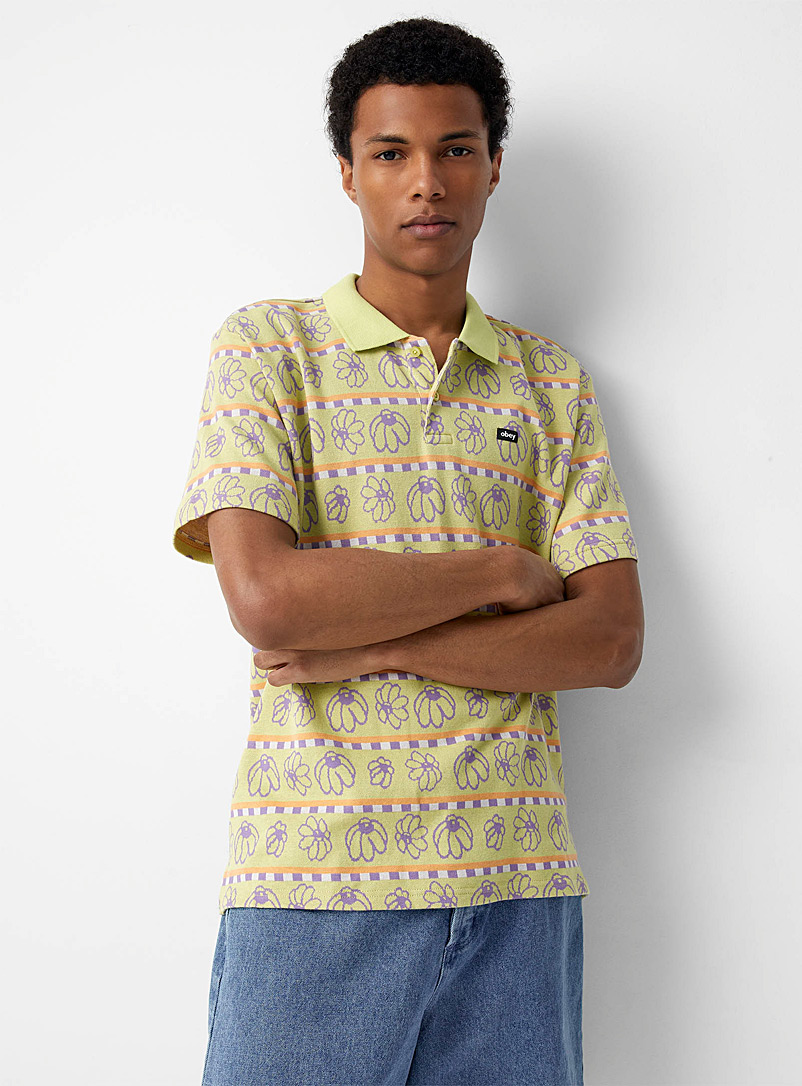 Obey Green Expand jacquard polo for men
