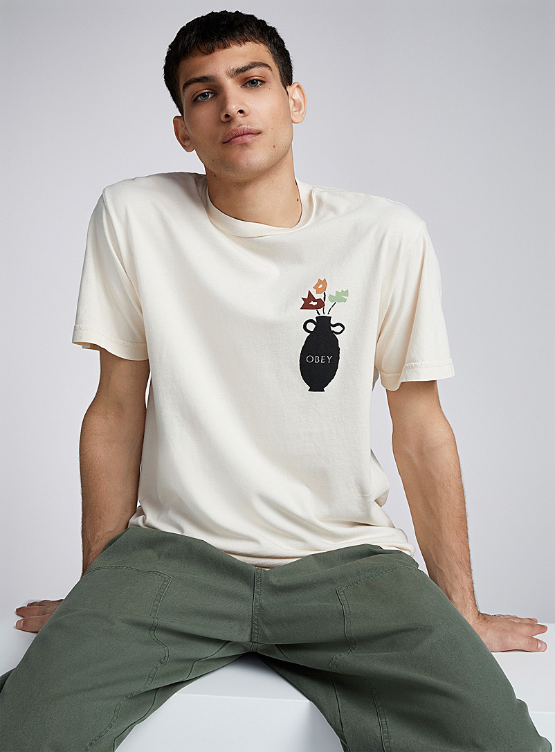 Obey: Le t-shirt pot de fleurs Ivoire blanc os pour homme