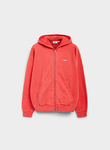 Obey: Le kangourou zipp&eacute; d&eacute;lav&eacute; petit logo Rubis - Vermillon pour homme