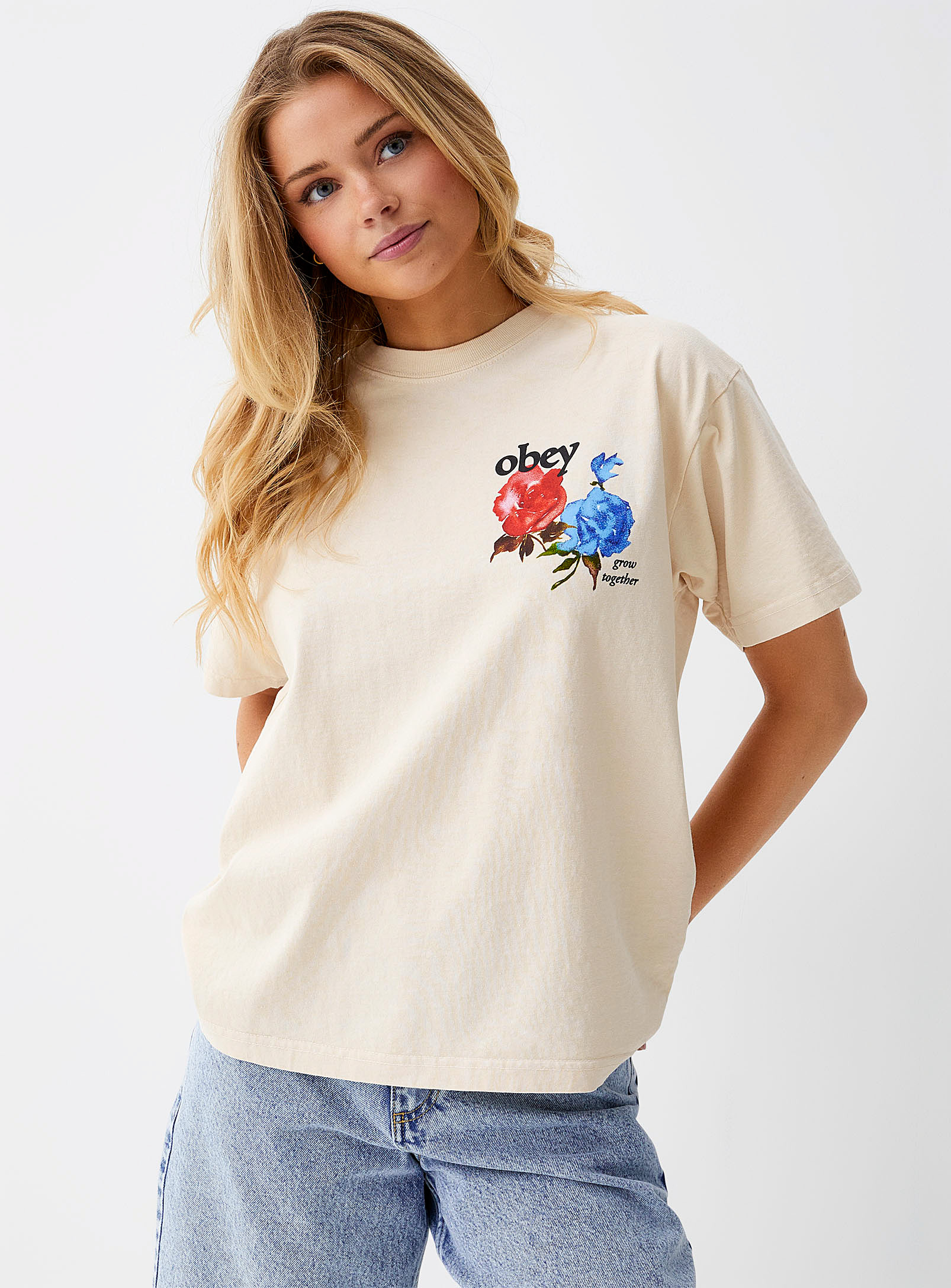 Obey Grow Together Tee In Ivory/cream Beige