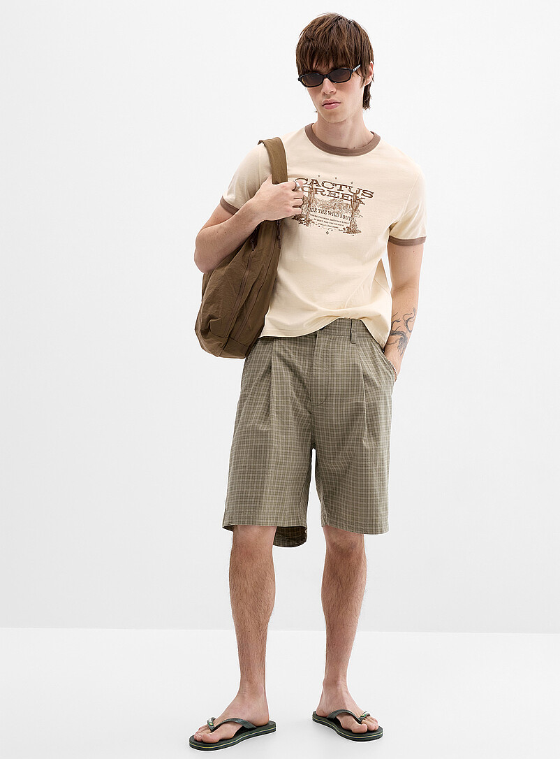 Mini-Check Pleated Bermudas Baggy Fit