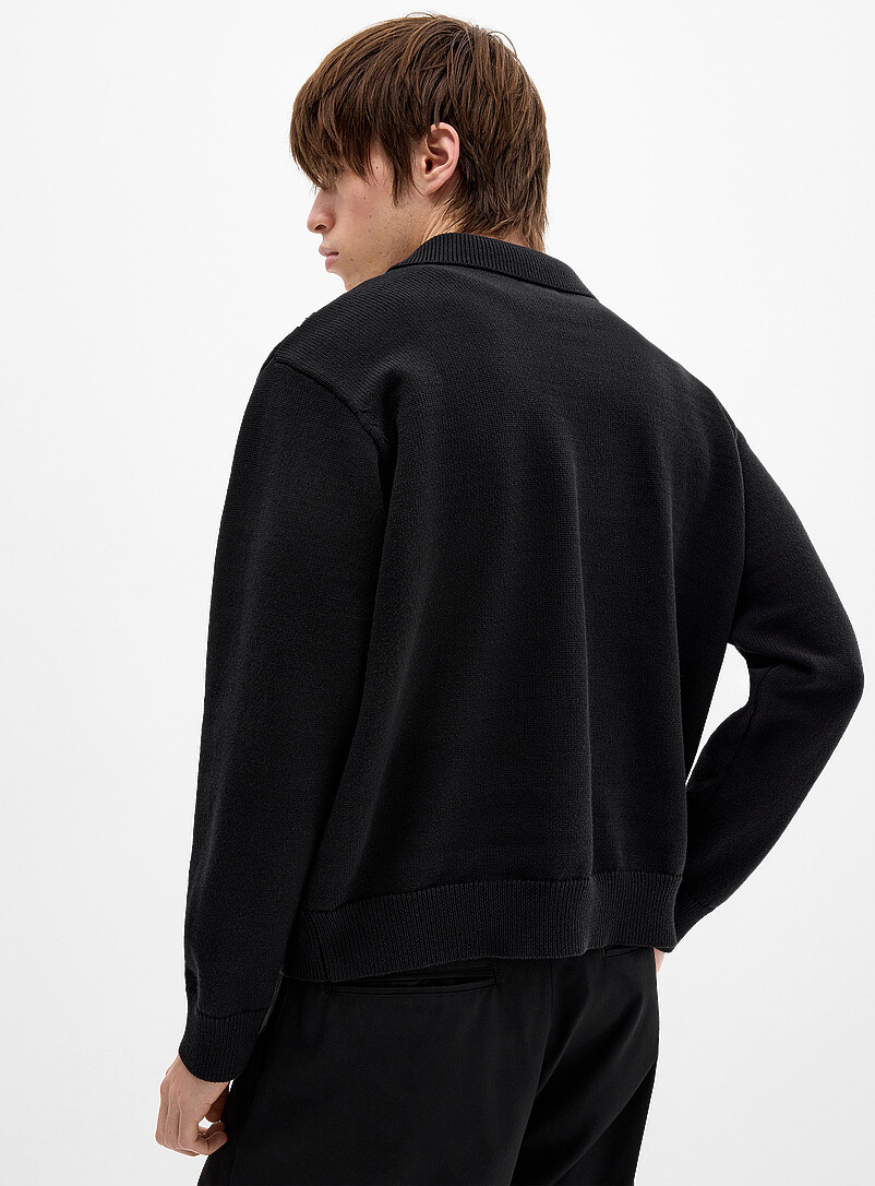 Vertical-stripe zip-up polo-collar cardigan product image 2