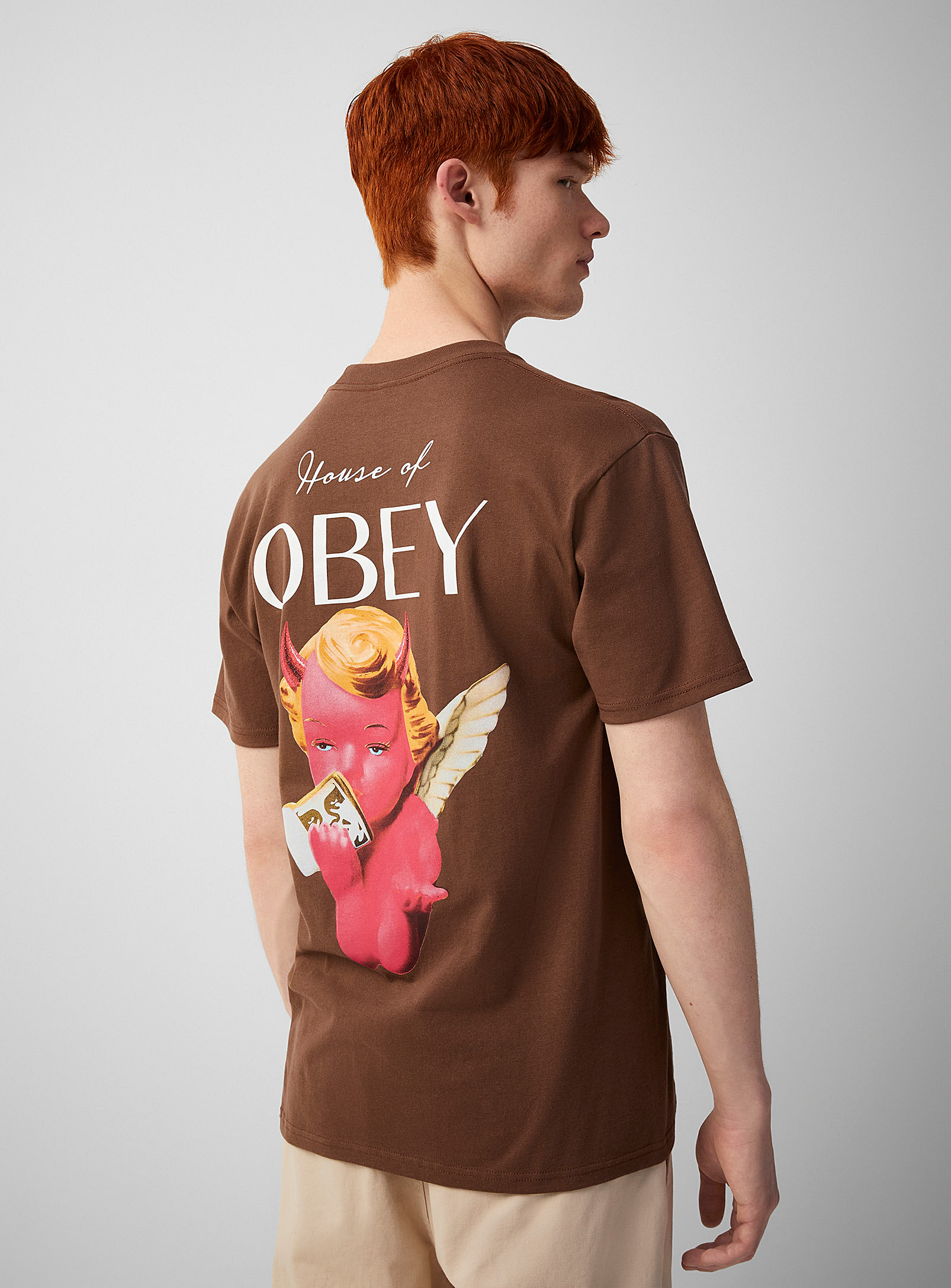 Obey Horned Angel T-shirt In Copper/rust