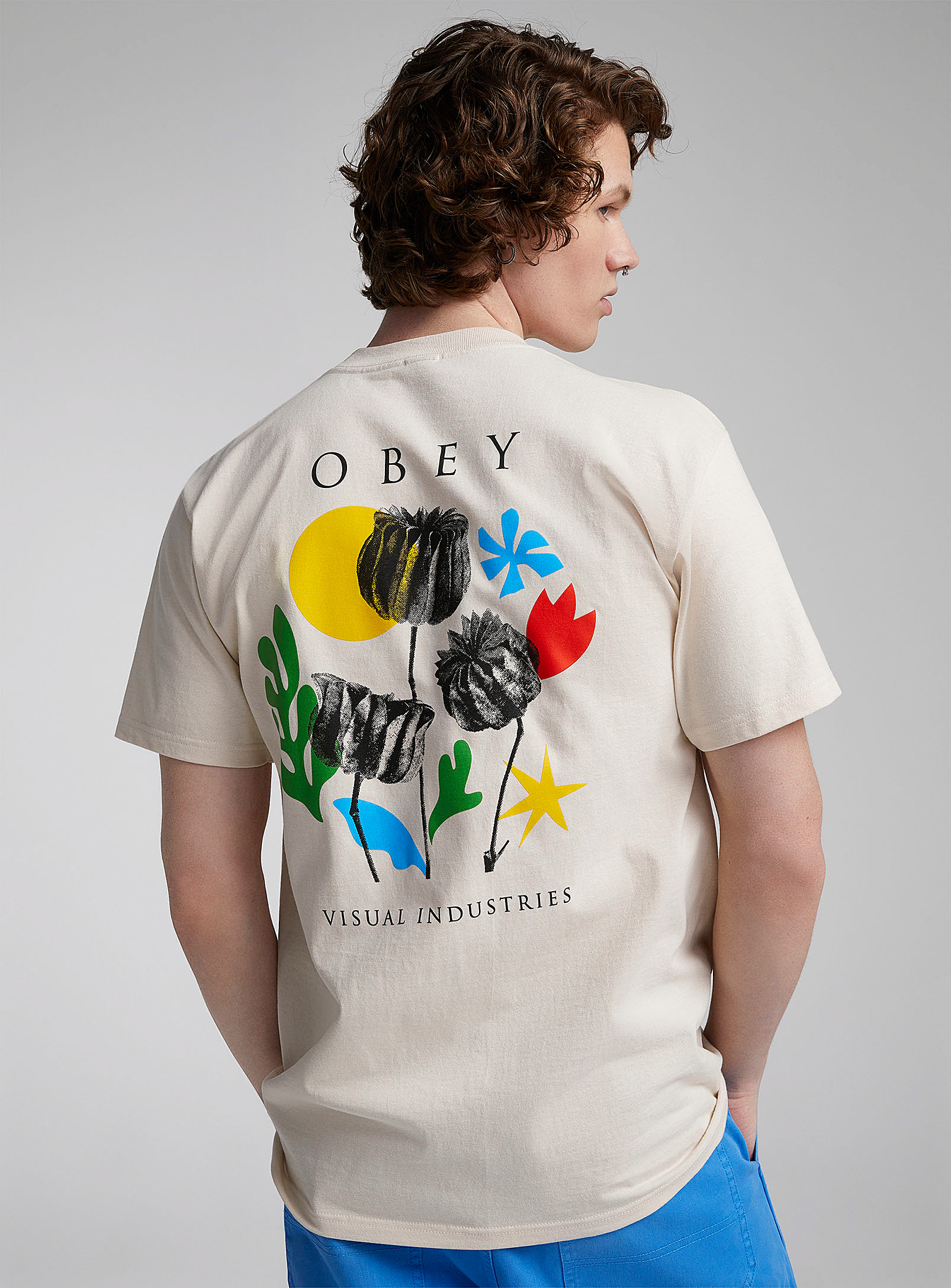 Obey Flowers Papers Scissors T-shirt In Cream Beige