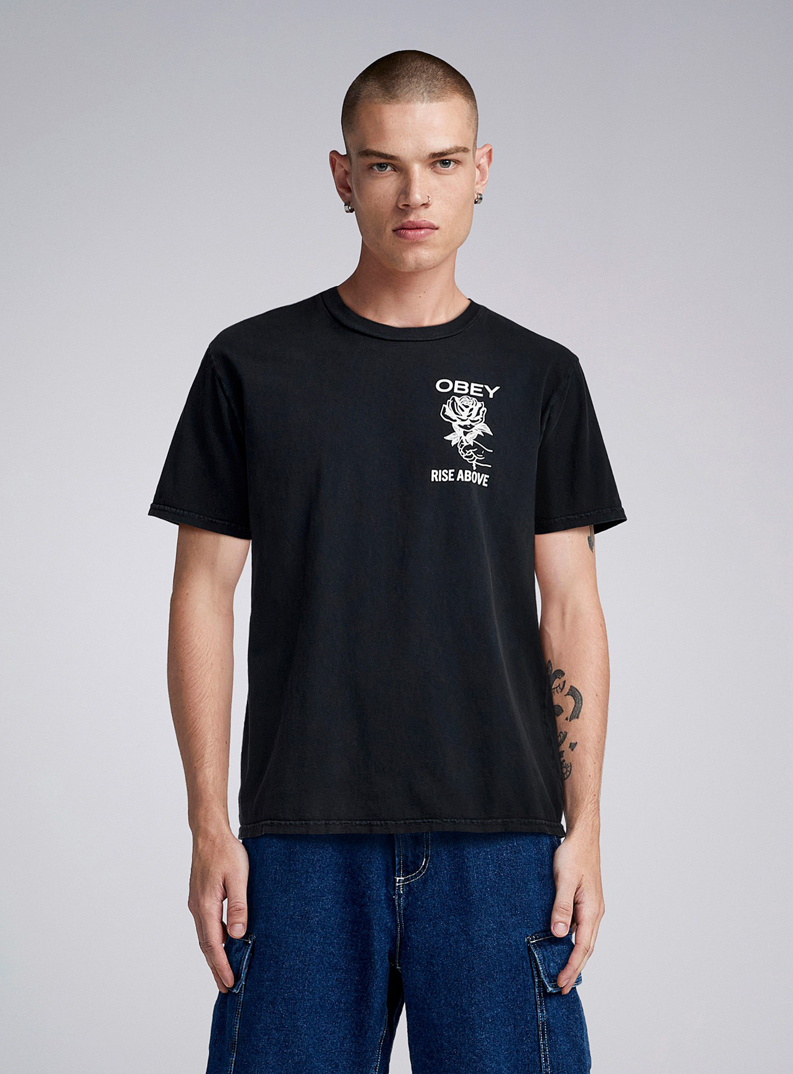 Shop Obey Rise Above Rose T-shirt In Black