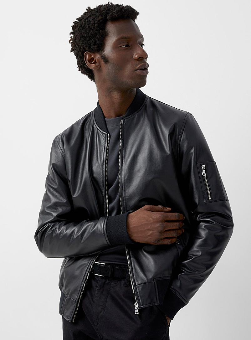 Le 31 Black Urban leather bomber jacket for men