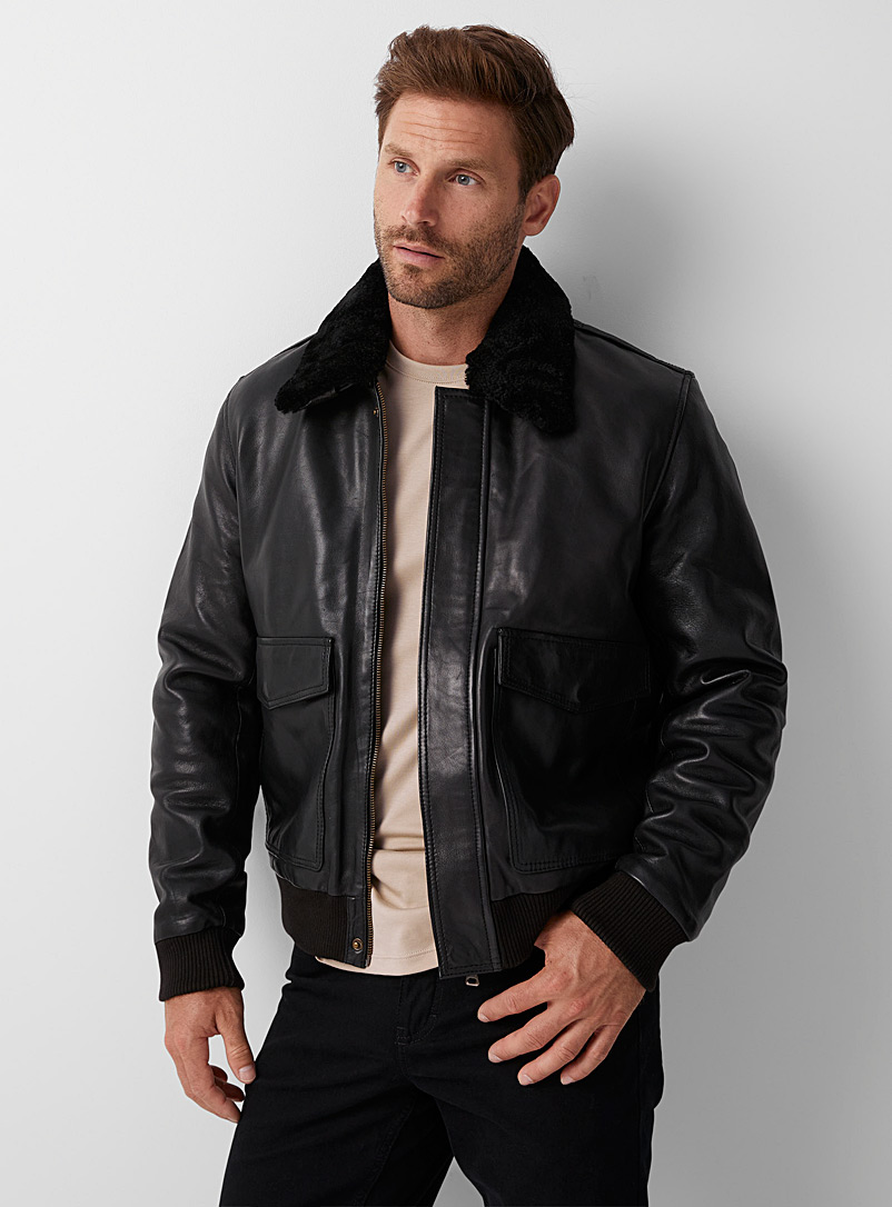 Sly & Co Black Sherpa-collar bomber jacket for men