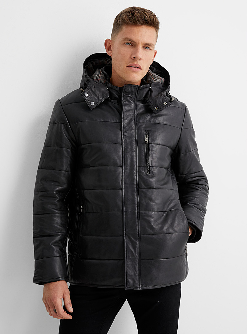 Sly & Co Black Maurizio leather puffer jacket for men
