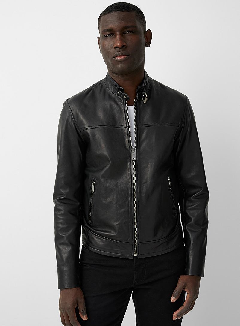 Sly & Co Black Minimalist leather biker jacket for men