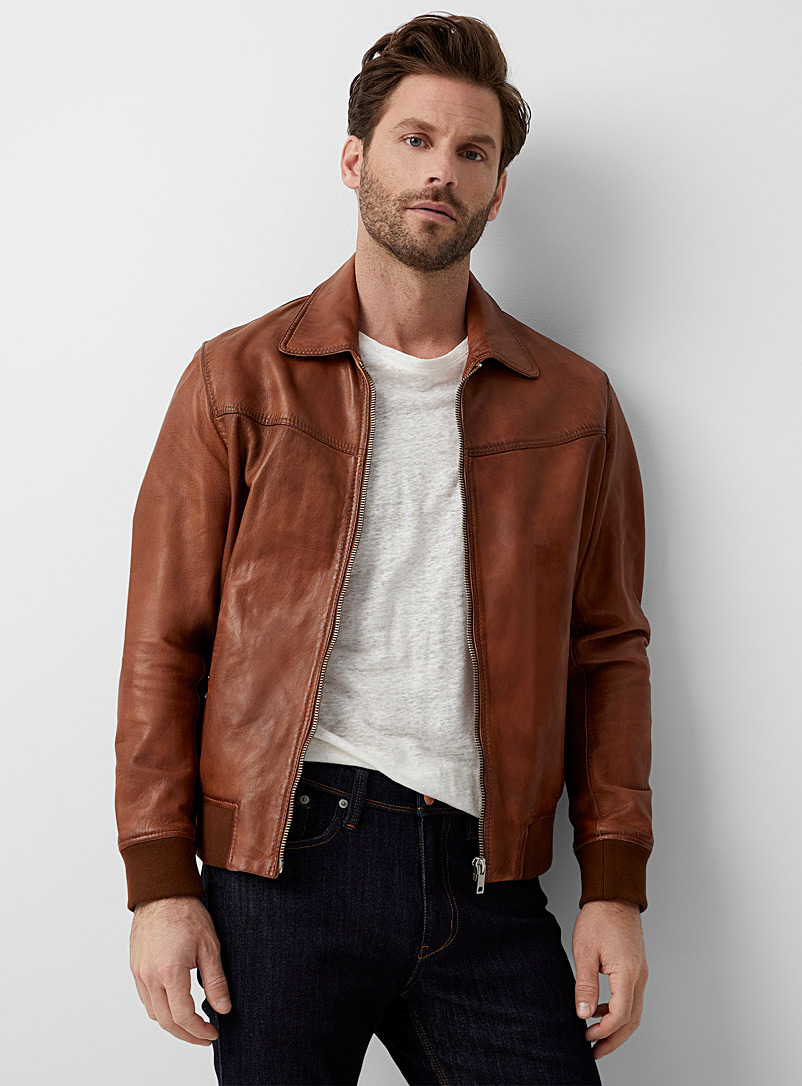 Sly & Co Fawn Modern James Dean leather jacket for men