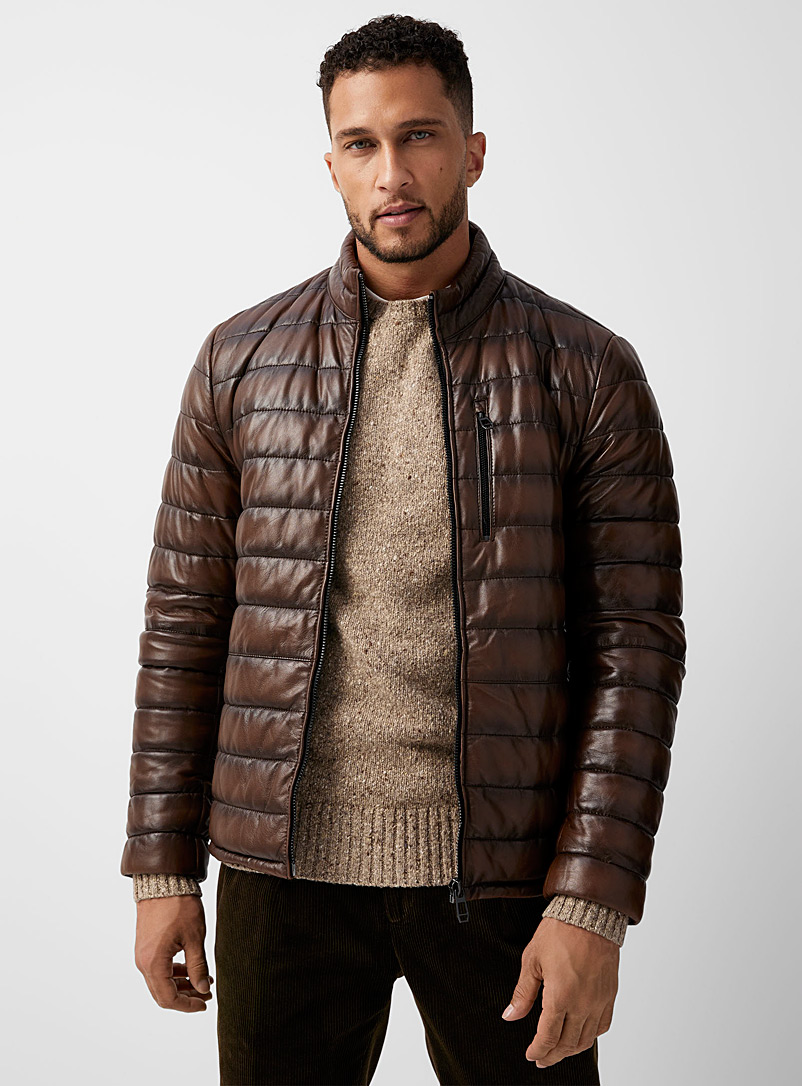 Sly & Co Brown Genuine leather quilted jacket for men