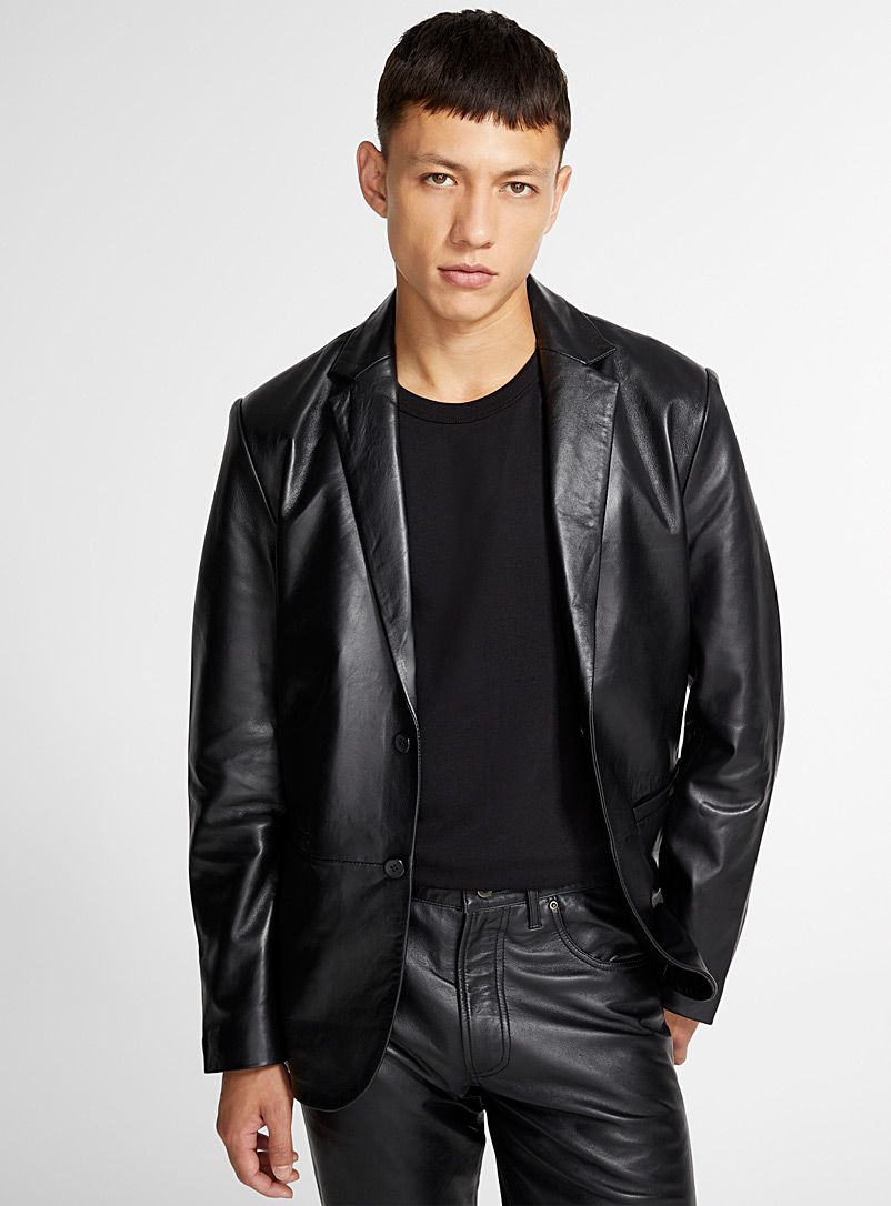 Sly & Co: Le veston en cuir véritable Noir pour homme