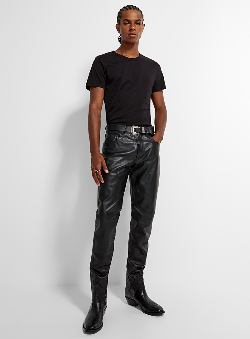 Sly & Co Black Genuine leather 5-pocket pant Slim fit for men