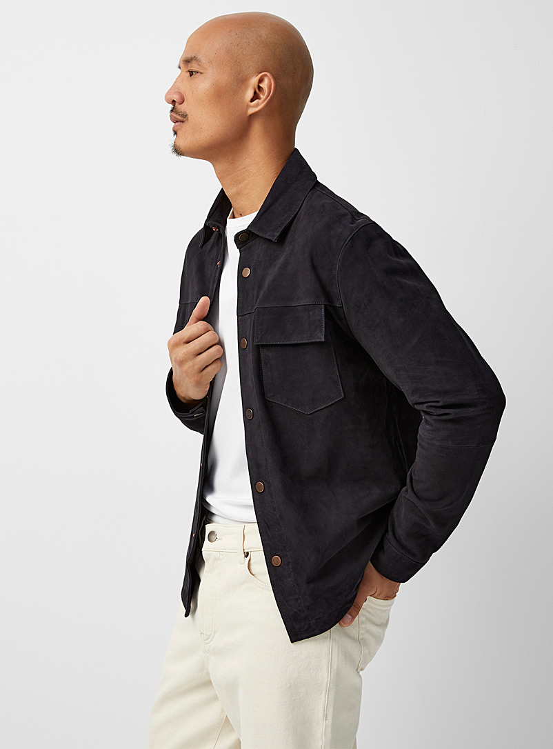 Sly & Co Navy/Midnight Blue Genuine suede utility jacket for men