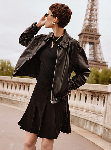 Ciara shirt collar leather jacket