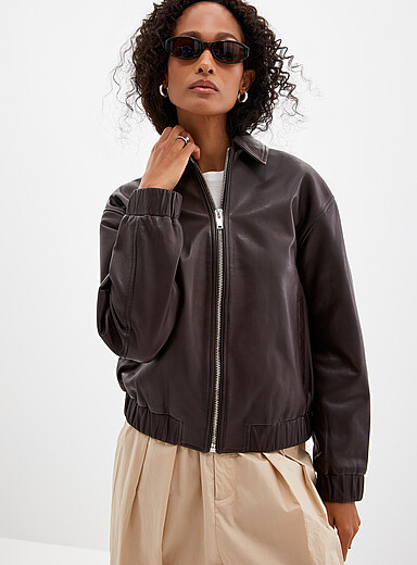 Ciara shirt collar leather jacket