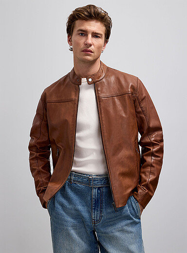 Sly & Co Hazelnut Genuine leather biker jacket for men