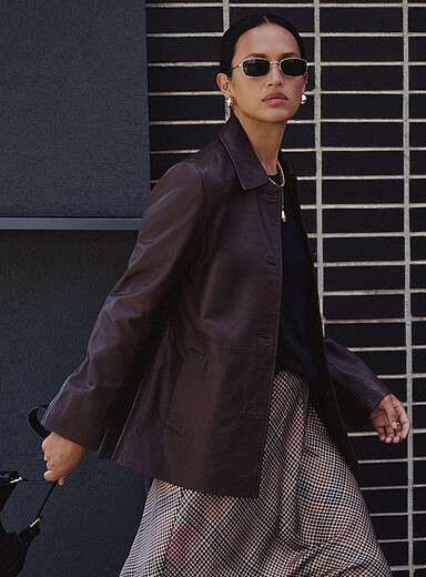 La veste cuir v&eacute;ritable col chemise Matilda