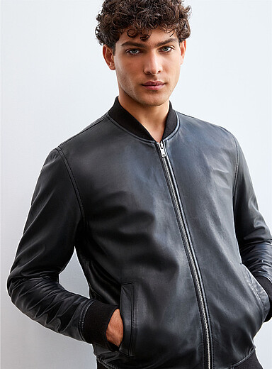 Genuine leather bomber jacket