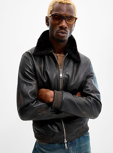 Sly & Co: Le blouson de cuir col aviateur Atlas Chocolat - Espresso pour homme