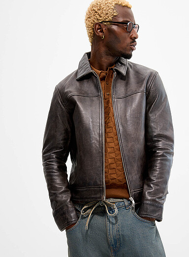 Sly & Co Chocolate/Espresso John minimalist leather jacket for men