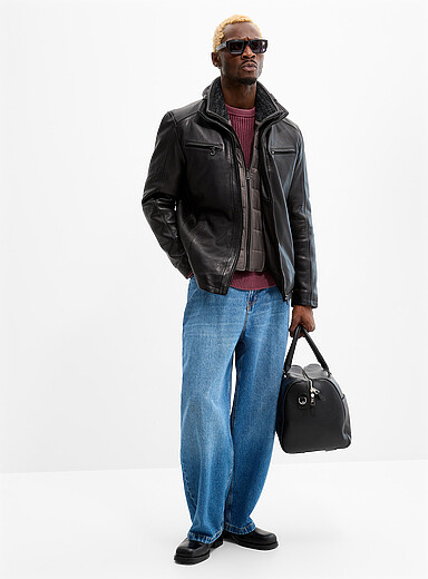 Sly & Co: La veste de cuir plastron matelass&eacute; Prague Noir pour homme