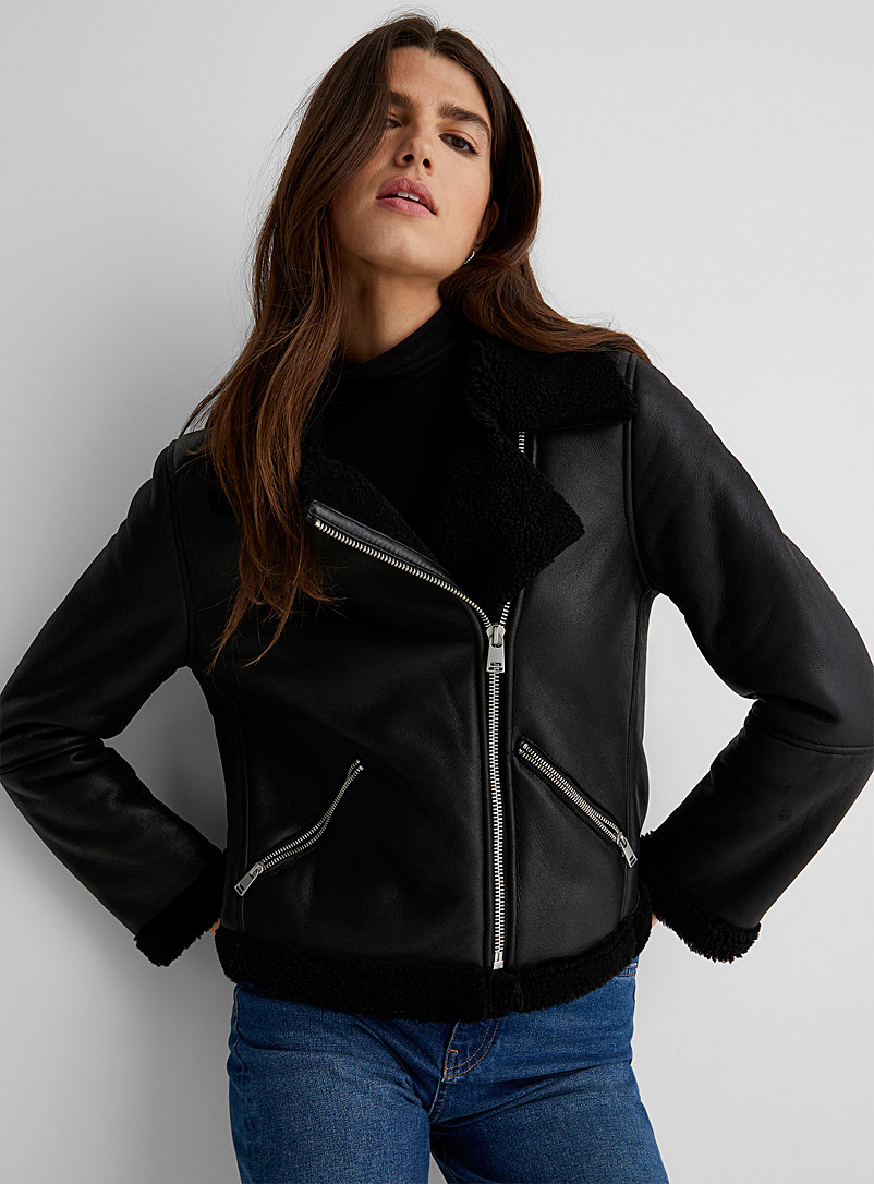 Contemporaine Black Sheepskin biker jacket for women