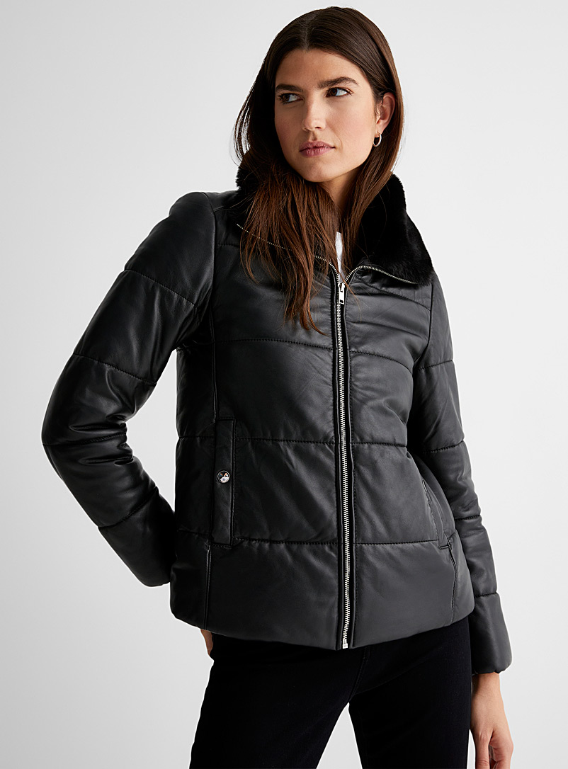 Contemporaine Black Quilted leather aviator jacket for women