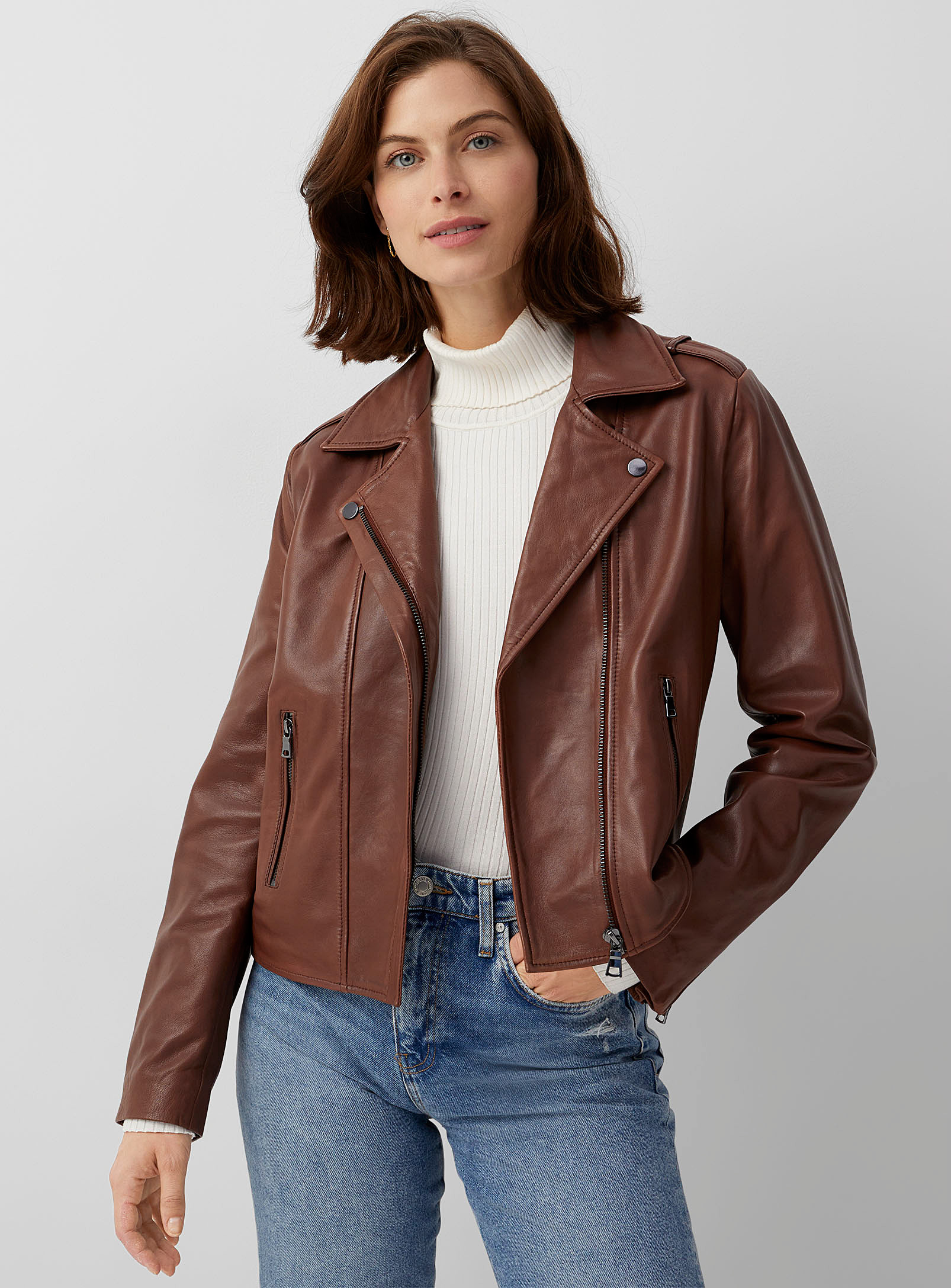 Contemporaine - Women's Hazelnut leather jacket