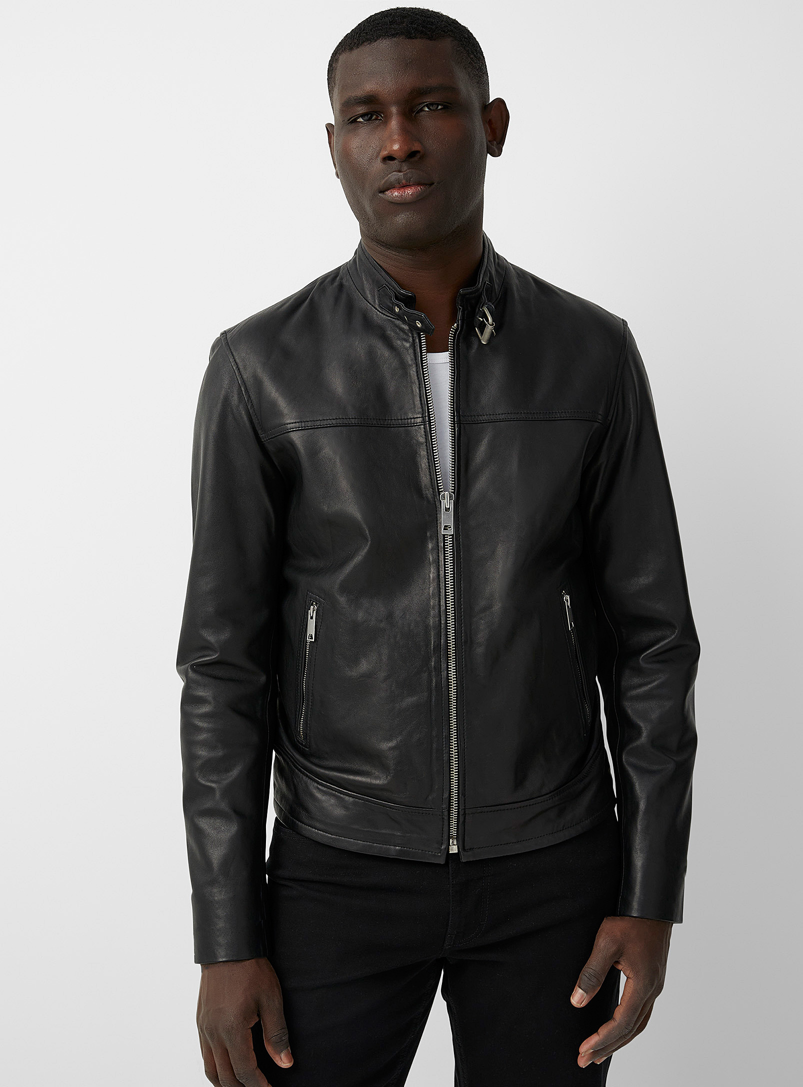 Sly & Co Minimalist Leather Biker Jacket In Black