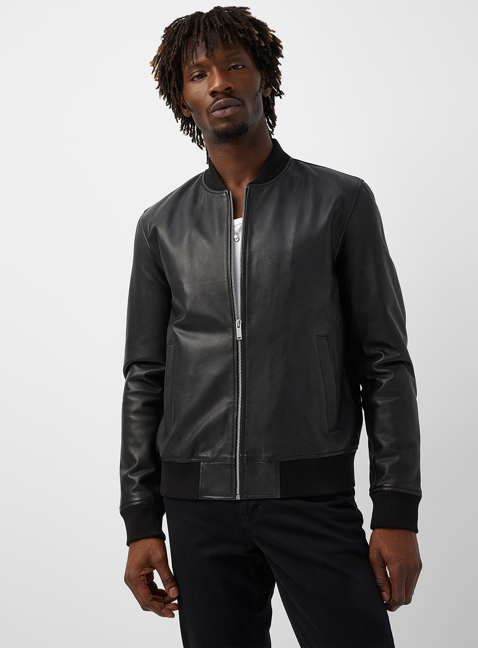 Sly & Co Museum Leather Bomber Jacket In Black
